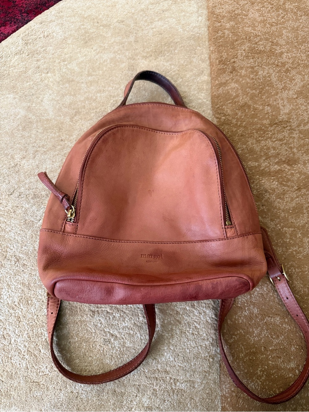 Margot Leather Backpack Purse in Cognac Brown